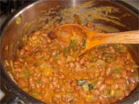 Cheddar Franks and Beans, Mixing Wing Sauce with beans Picture