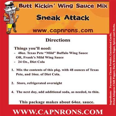Picture of a Sneak Attack Wing Sauce Label.