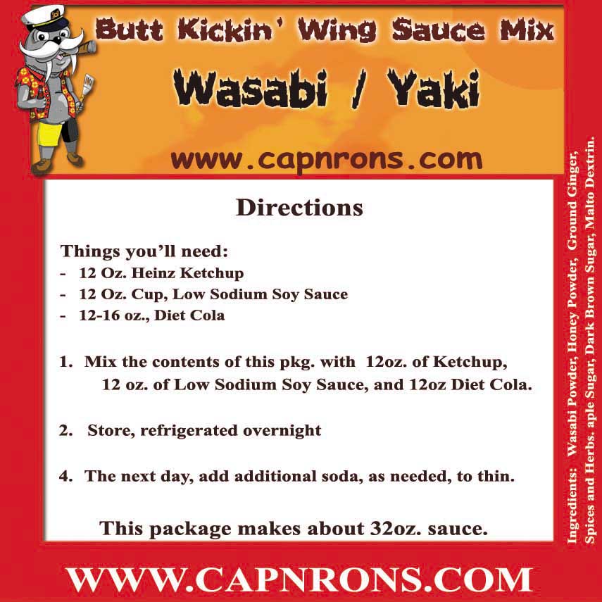 Picture of a Wasabi / Yaki Wing Sauce Label.