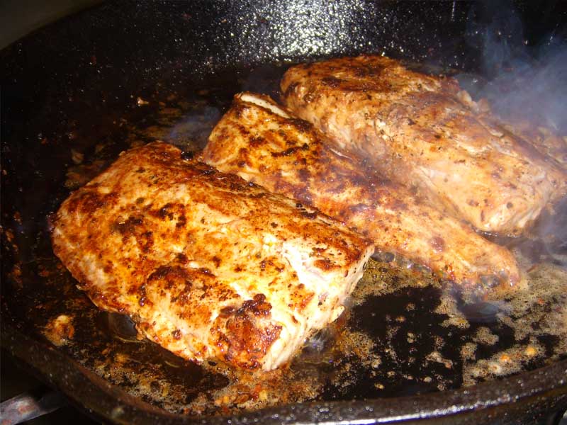 Cooking Blackened, Mahi - Mahi in a Fry Pan, Picture