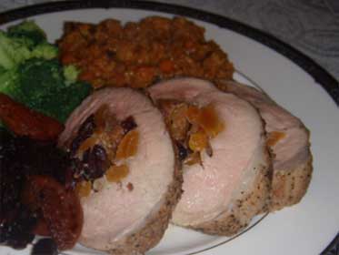 Plated picture of a Fruit Stuffed Pork Loin Roast Picture