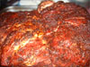 Picture of the Pork with the dry rub on, and ready to smoke.