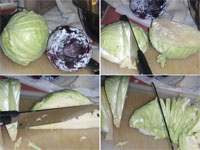 Click to enlarge this picture of chopping the cabbage for coleslaw