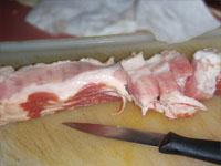 Chopping the Bacon for Slaw (Coleslaw) Recipe Picture